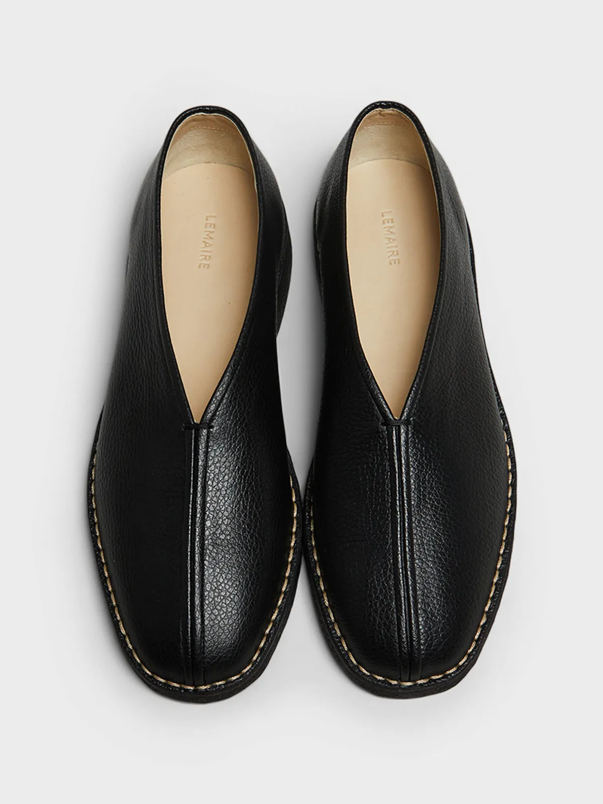 Flat Piped Crepe Slippers in Black