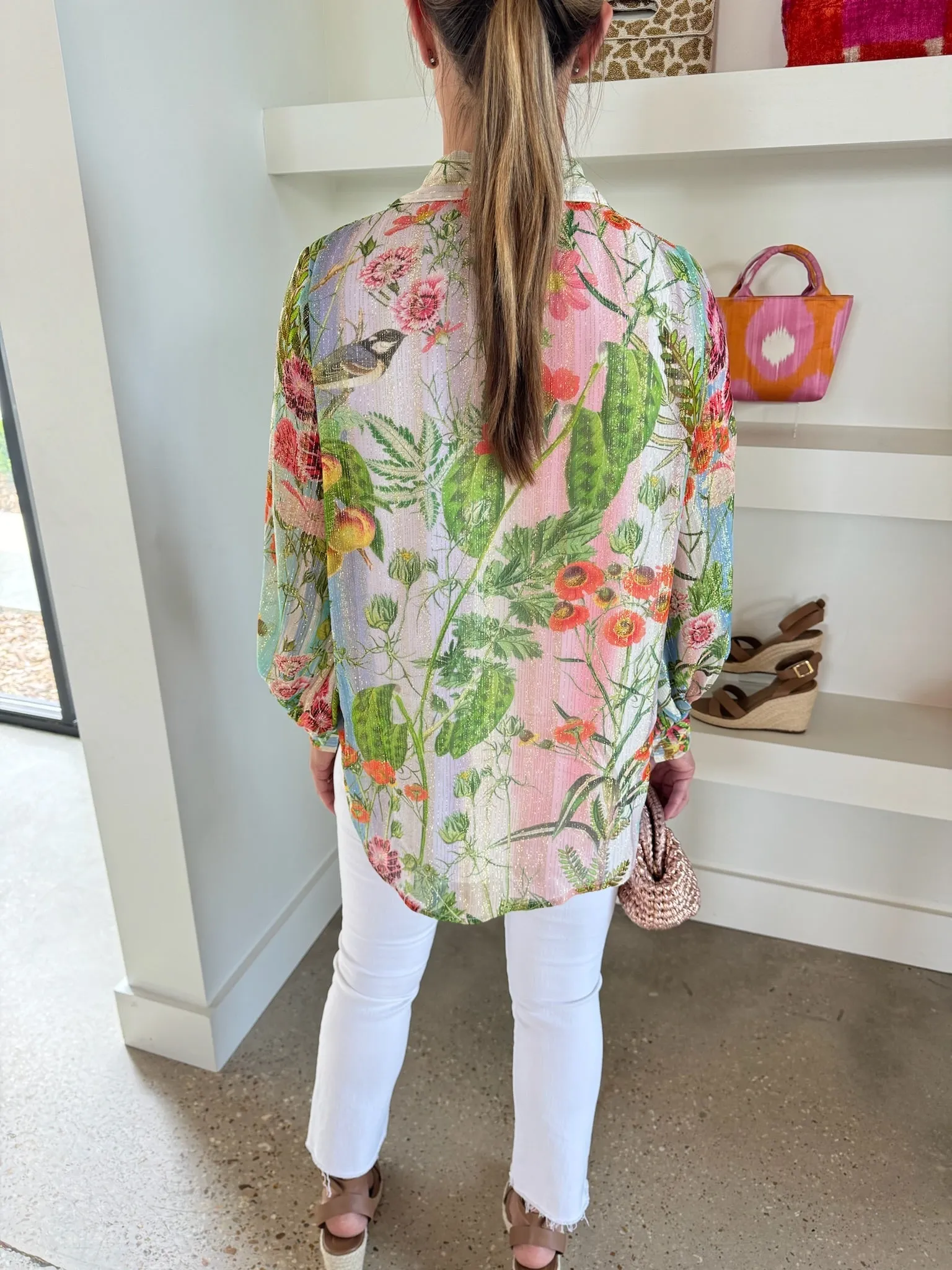 Floral Rainbow Lurex Button Up Top