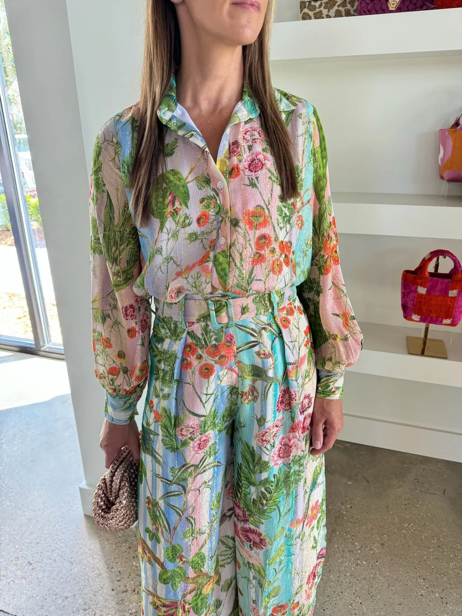 Floral Rainbow Lurex Button Up Top