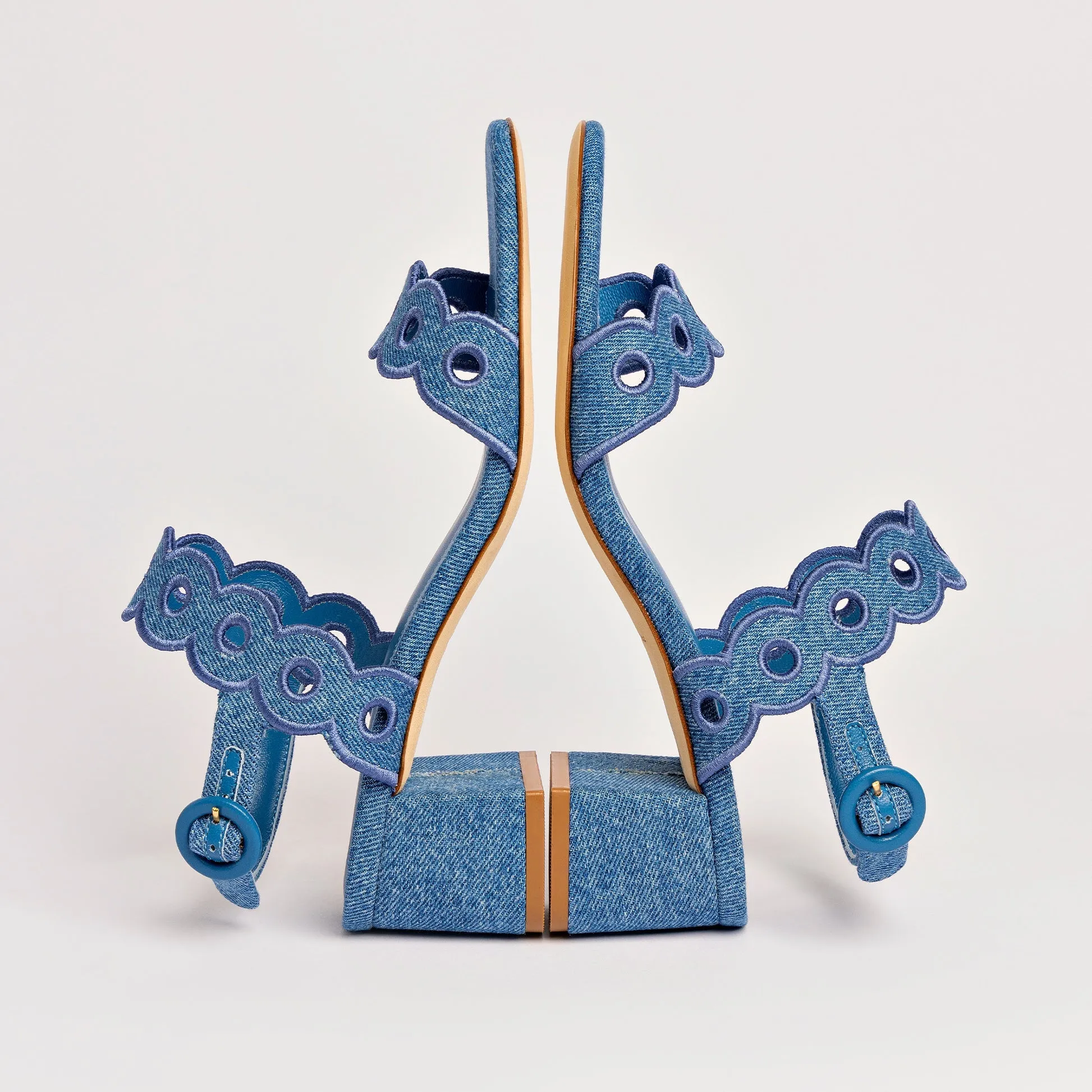 Florence Broderie Sandal In Blue Denim