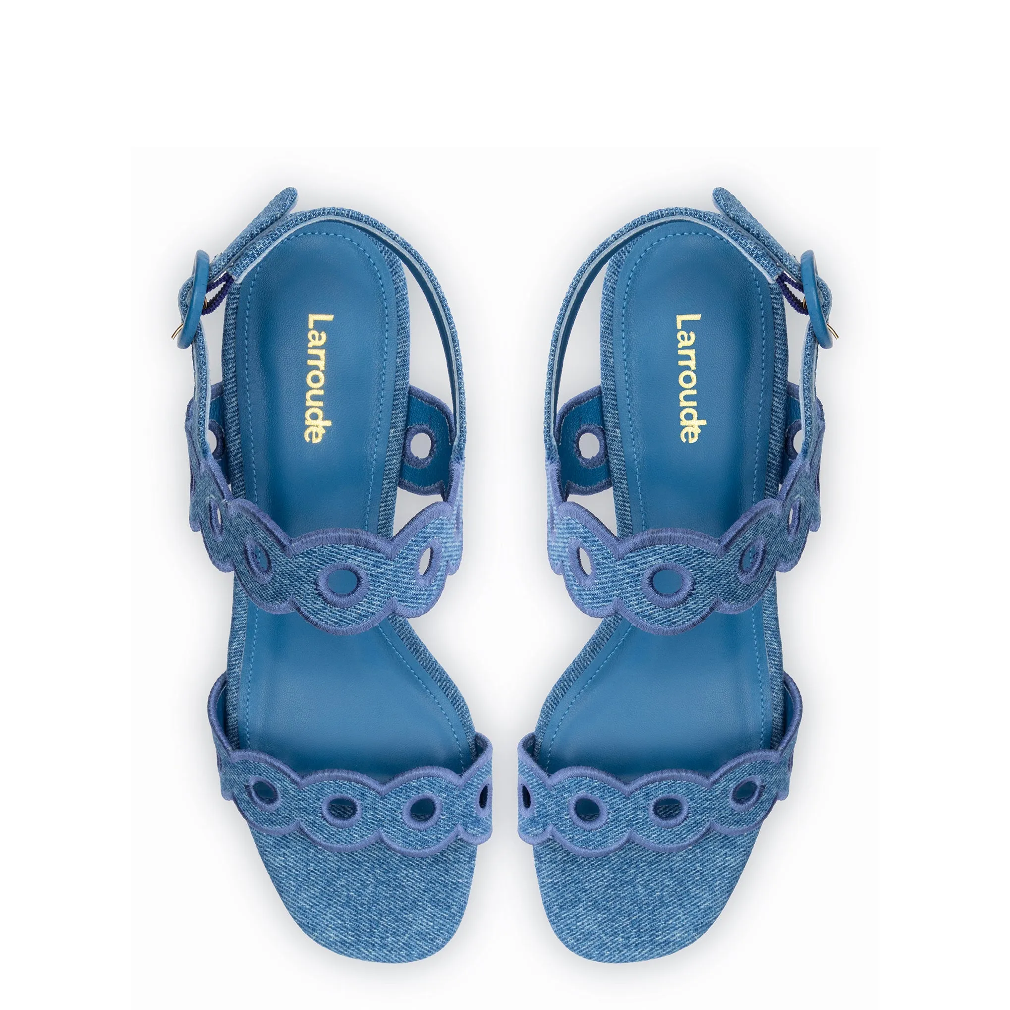 Florence Broderie Sandal In Blue Denim