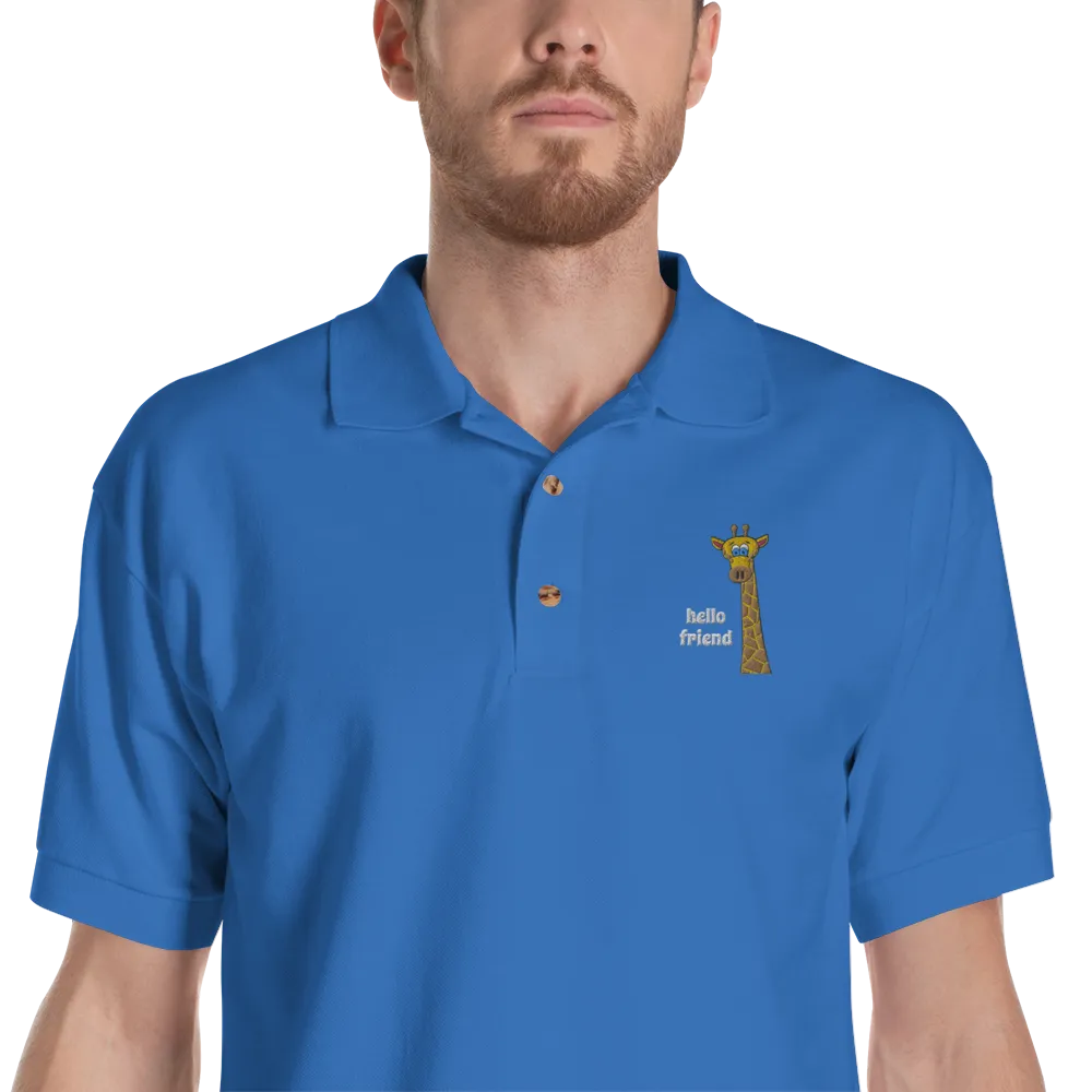 Friendly Giraffe Embroidered Men's Polo Shirt