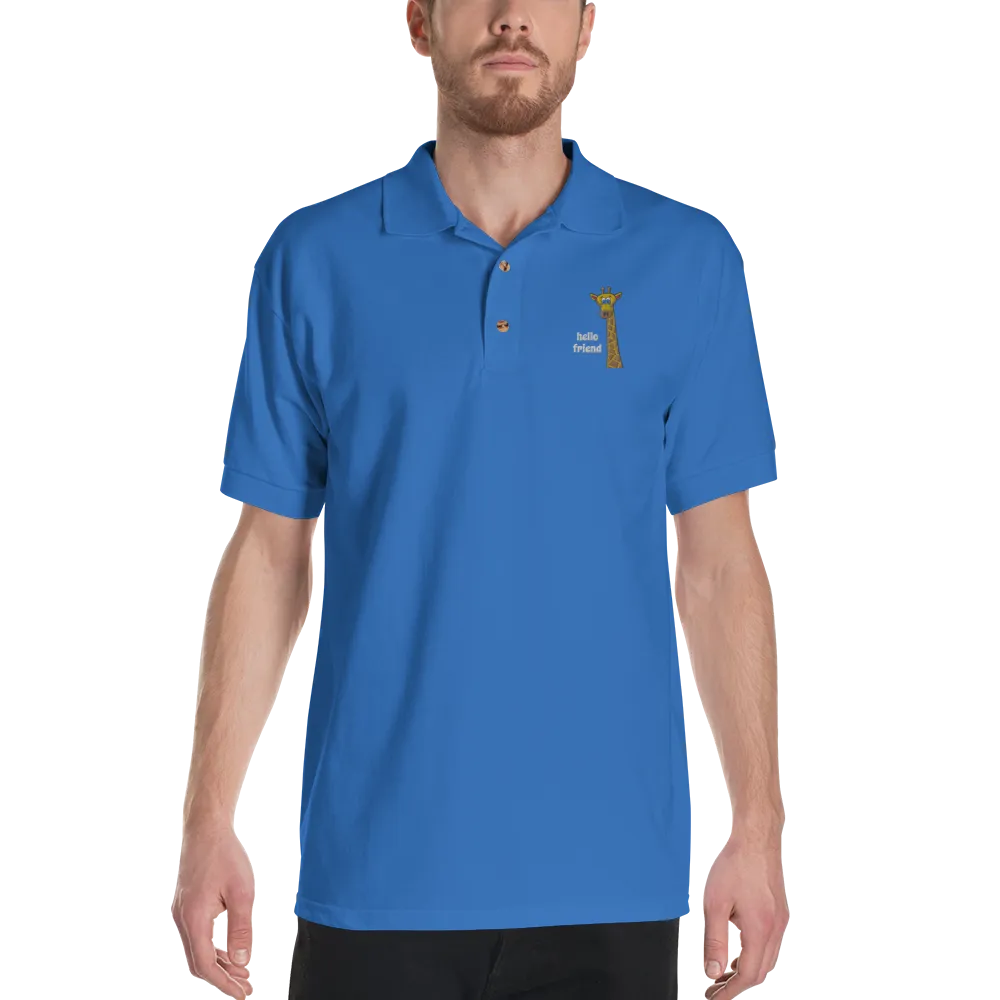 Friendly Giraffe Embroidered Men's Polo Shirt