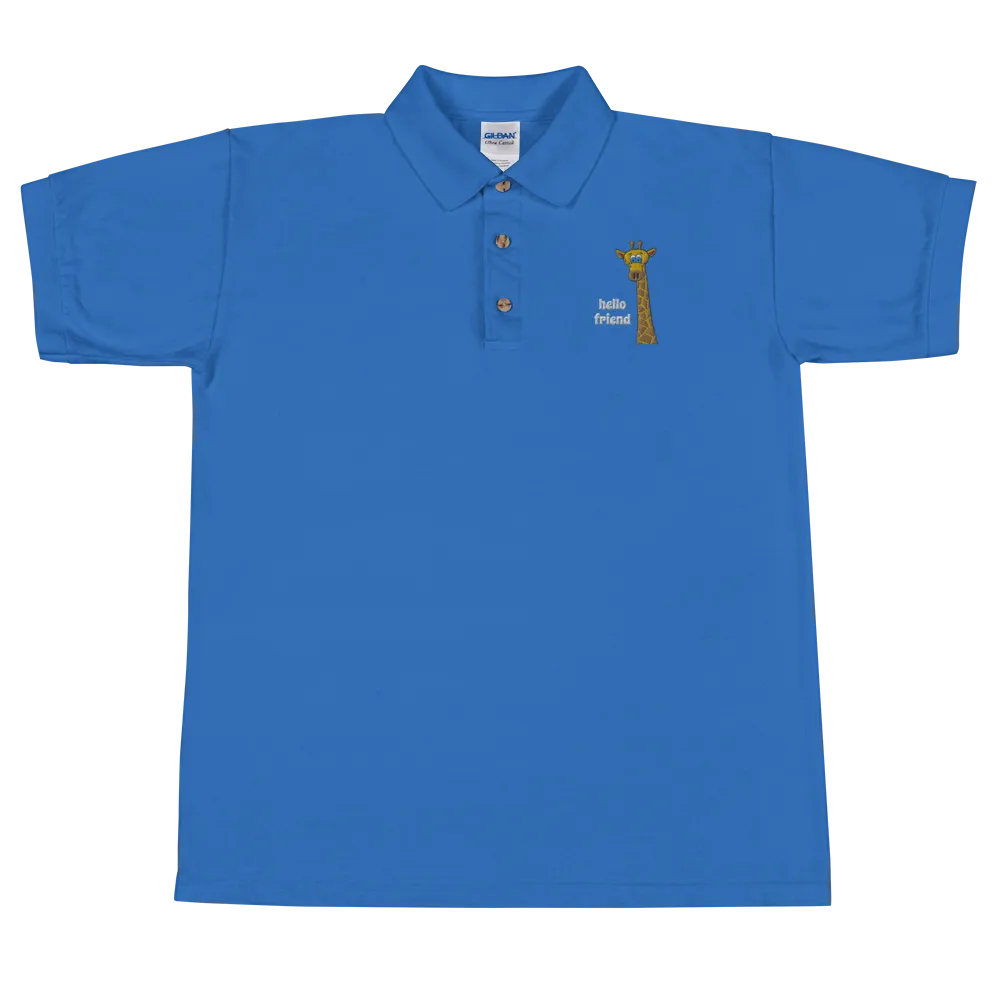 Friendly Giraffe Embroidered Men's Polo Shirt