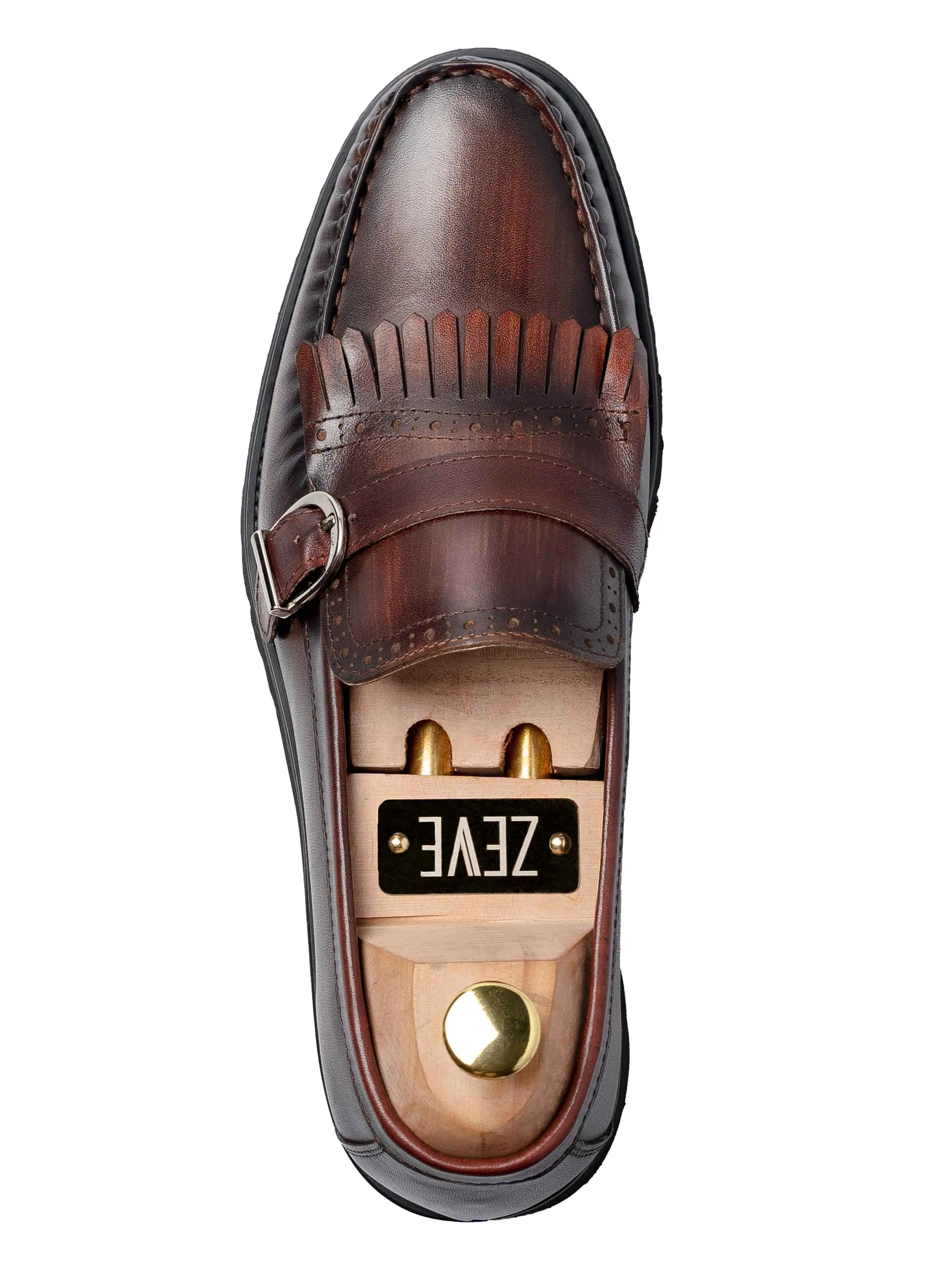 Fringe Buckle Loafer - Brown Patent Leather (Eva Combat)