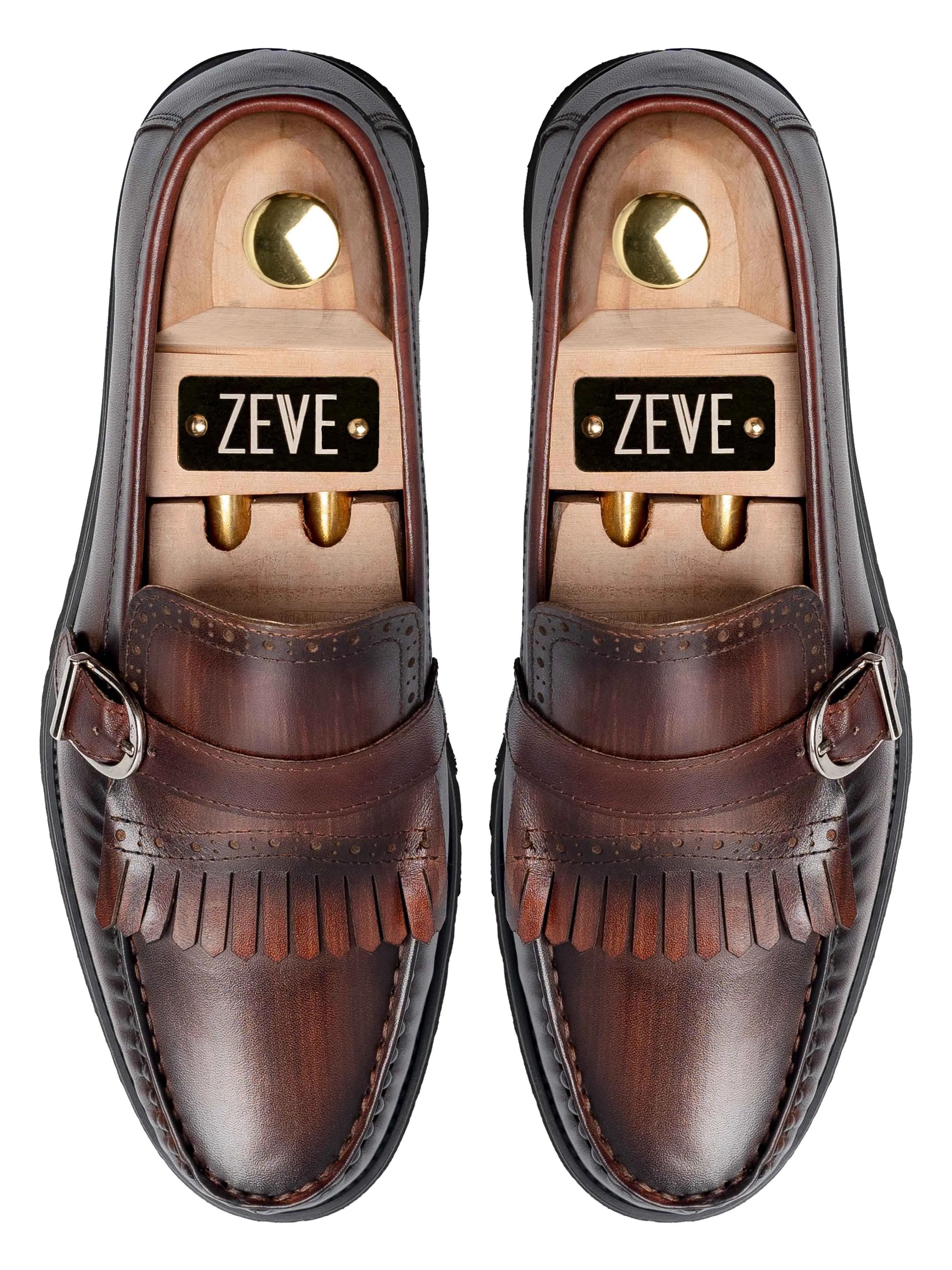 Fringe Buckle Loafer - Brown Patent Leather (Eva Combat)