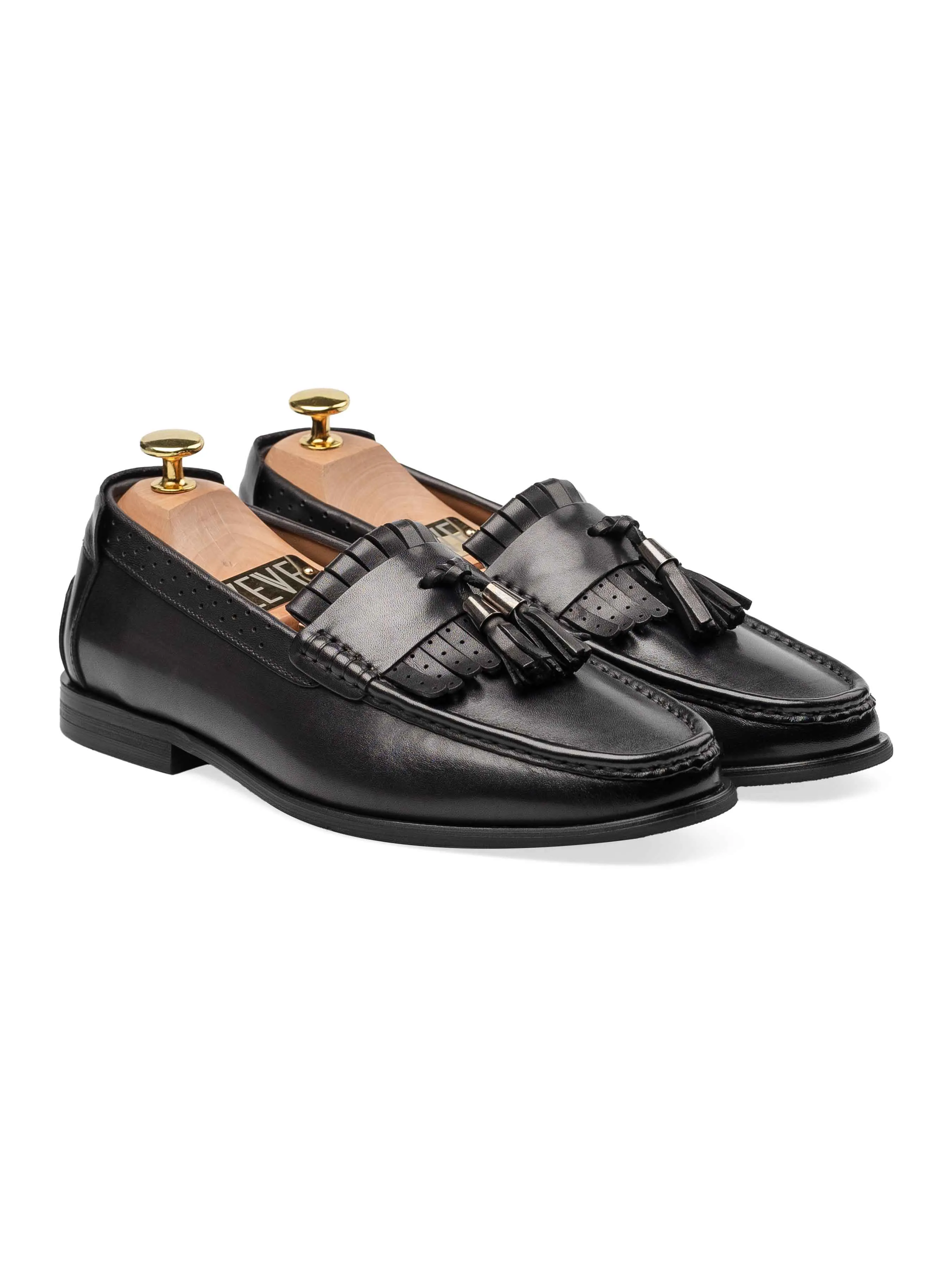 Fringe Classic Loafer - Black Grey with Tassel (Hand Painted Patina)