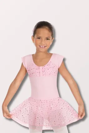 Girls Sequin Ruched Short Sleeve Dance Dress - Pink