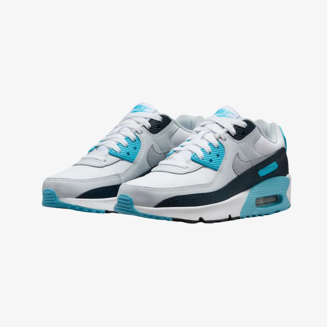 gradeschool nike air max 90 (white/grey/blue)