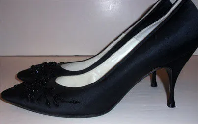 HARILELA'S 1960s Black Satin Beaded Pumps