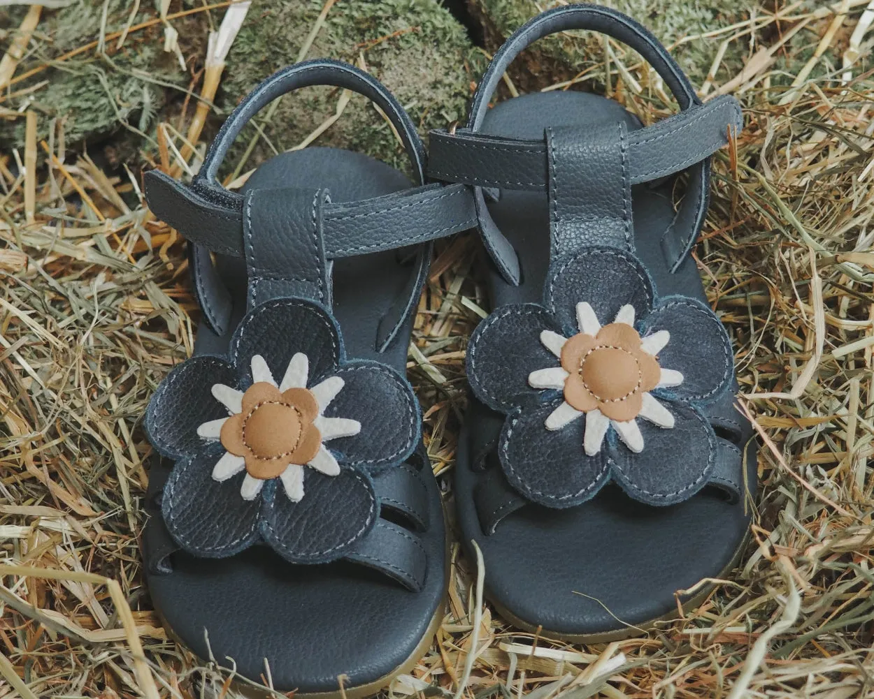 Iles Fields Sandals | Forget Me Not | Petrol Leather