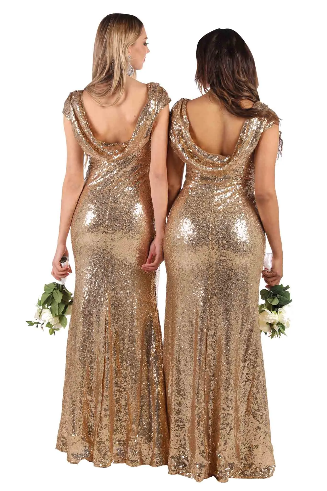 Kira Cowl Back Sequin Maxi Dress - Gold