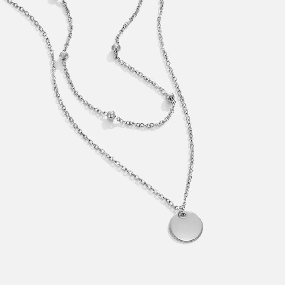 Layered Disc Necklace Silver