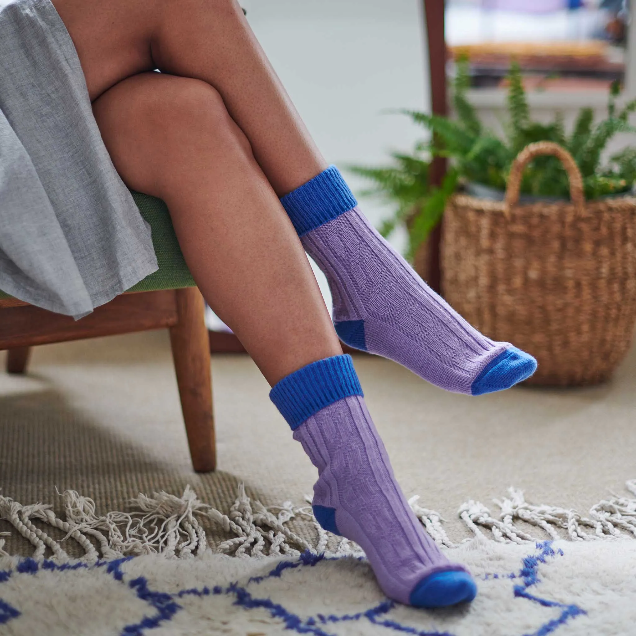 Lilac & Bright Blue Cashmere Blend Slouch Socks