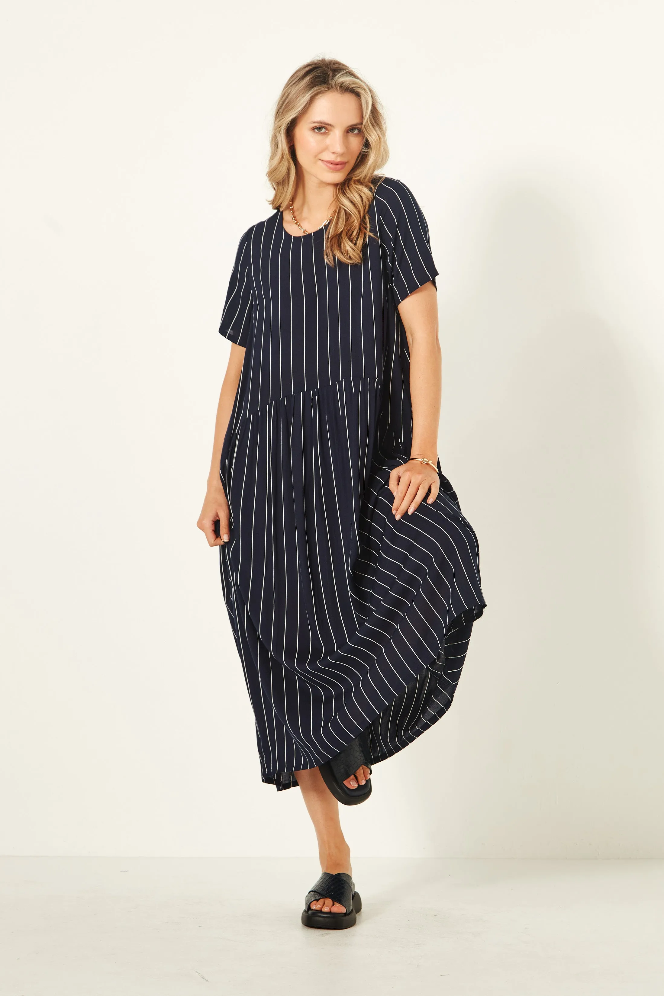 Monroe Dress Navy Stripe