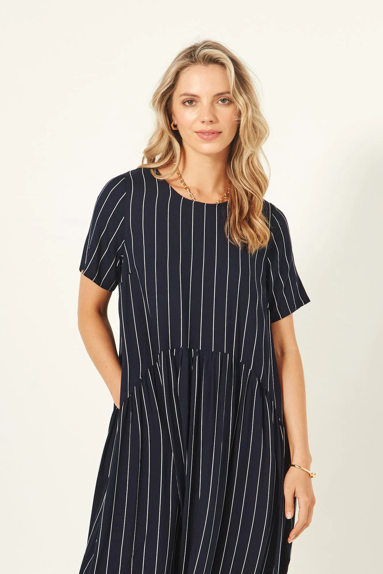 Monroe Dress Navy Stripe