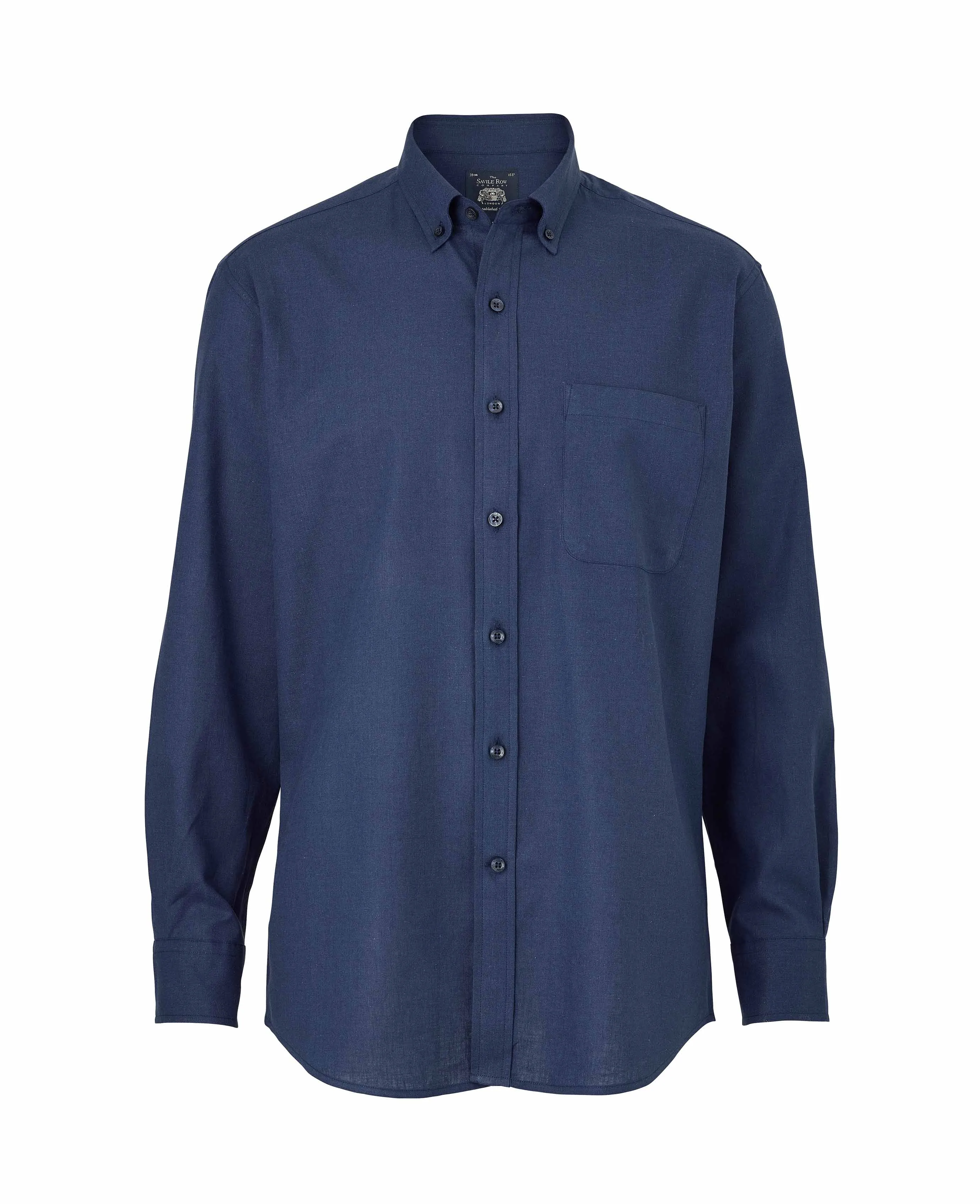 Navy Linen-Blend Classic Fit Casual Shirt