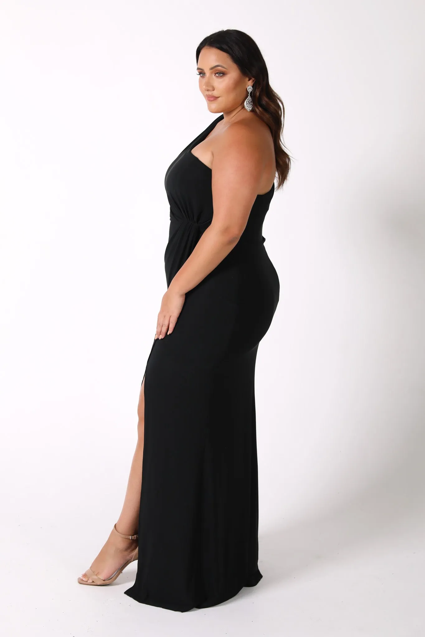 NELIA One Shoulder Maxi Column Dress - Black