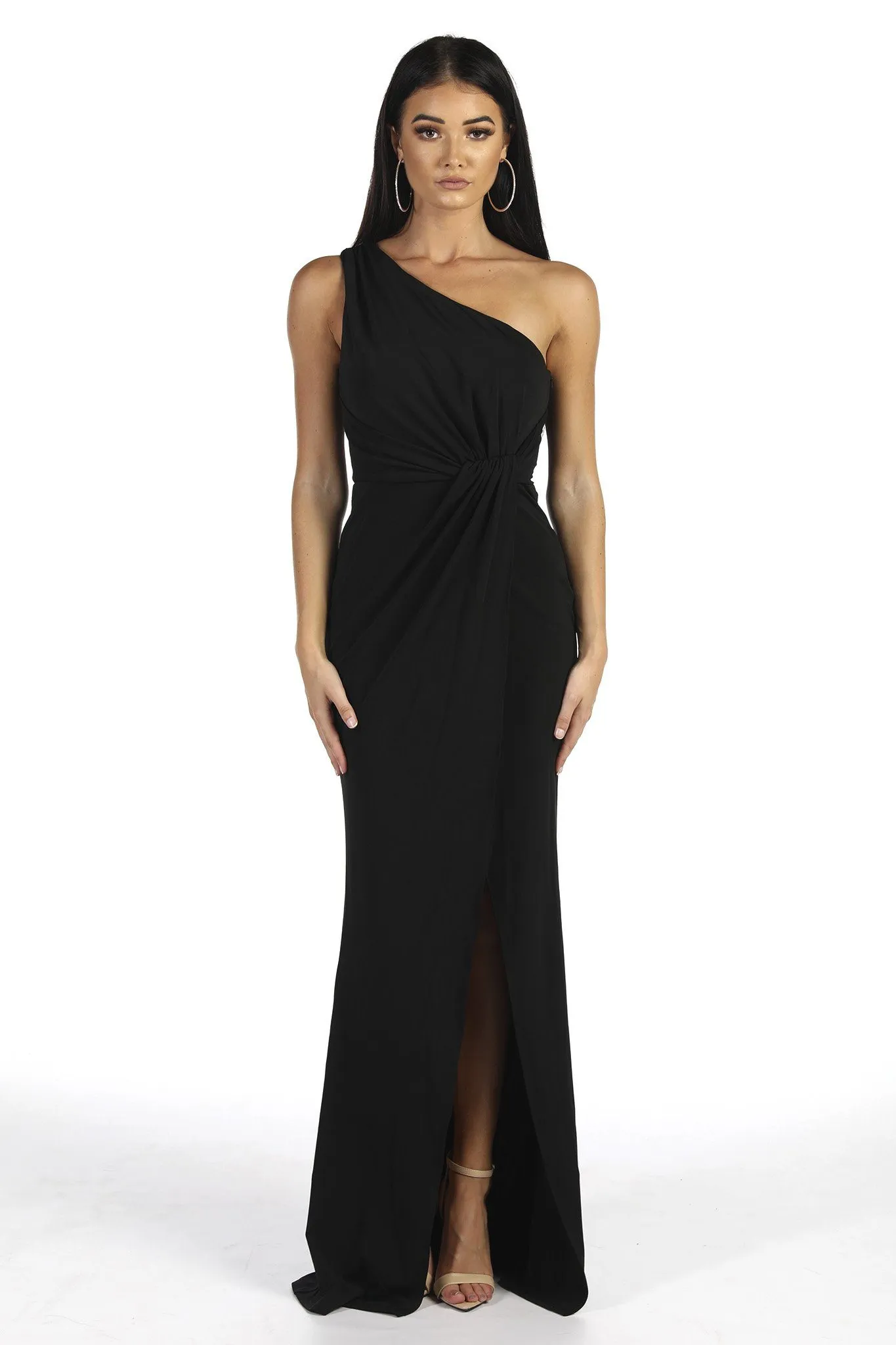 NELIA One Shoulder Maxi Column Dress - Black