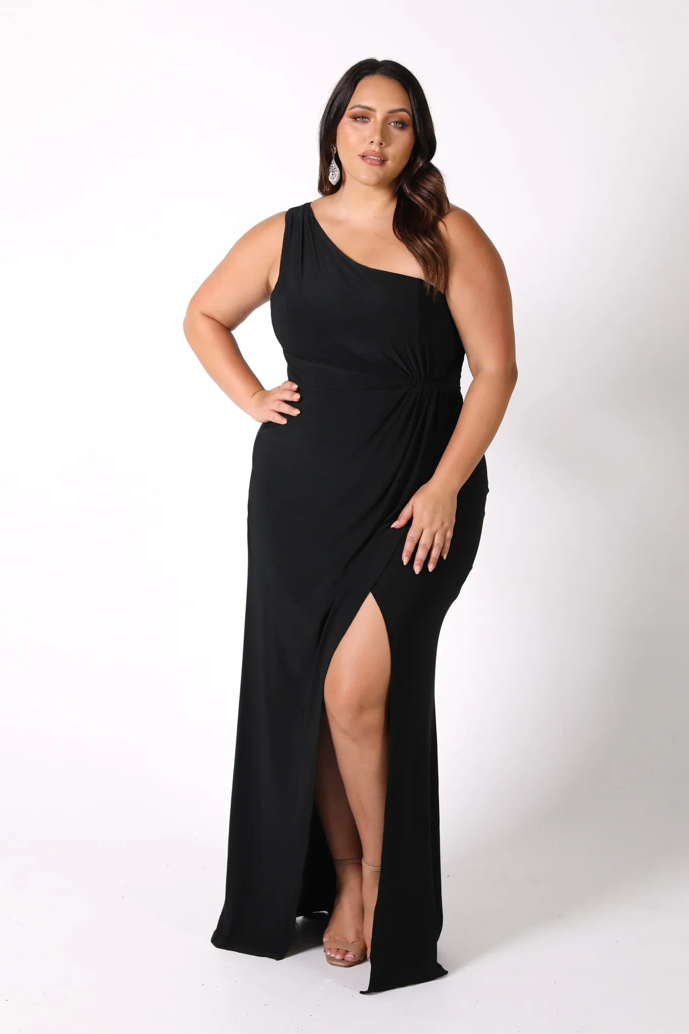 NELIA One Shoulder Maxi Column Dress - Black