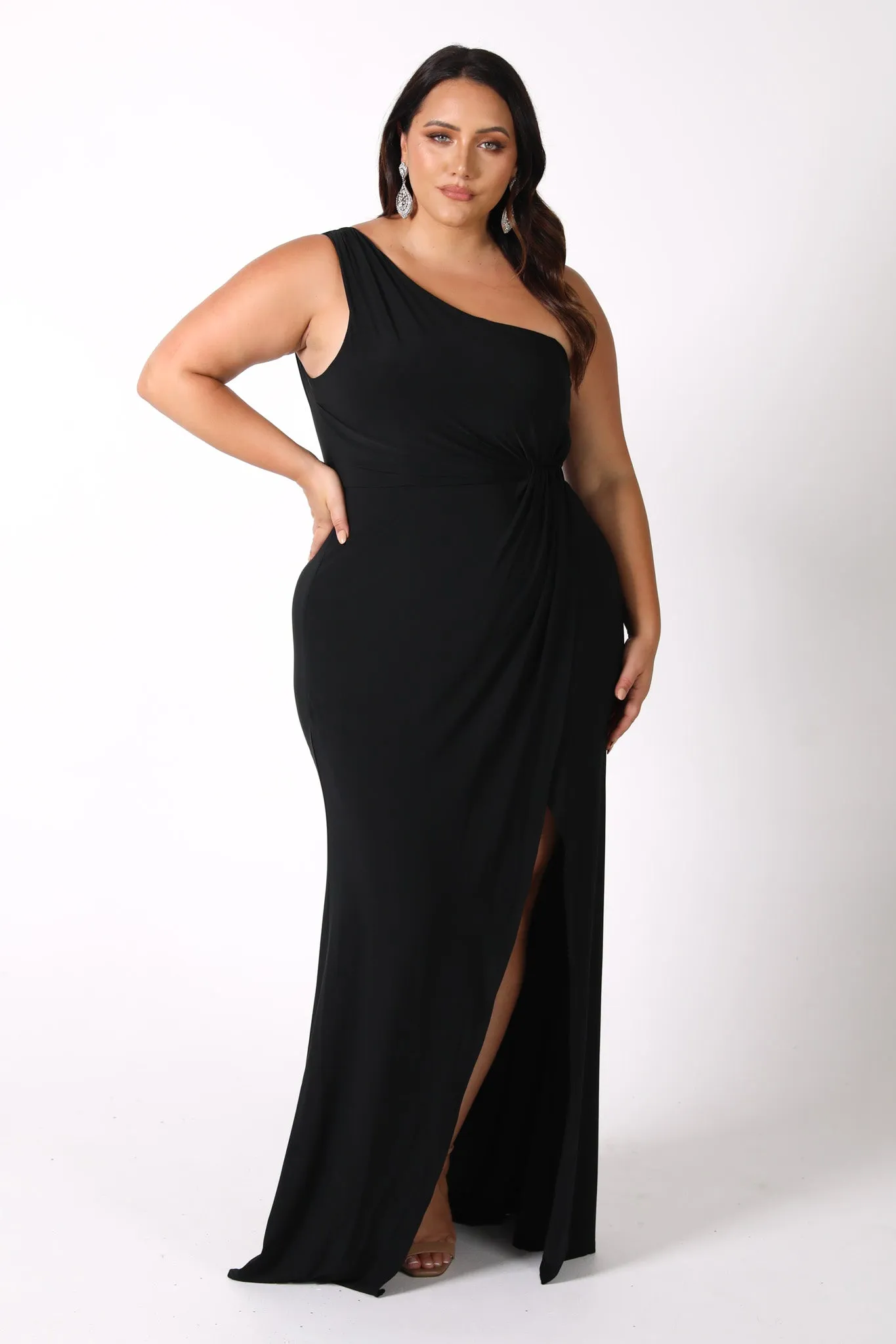 NELIA One Shoulder Maxi Column Dress - Black