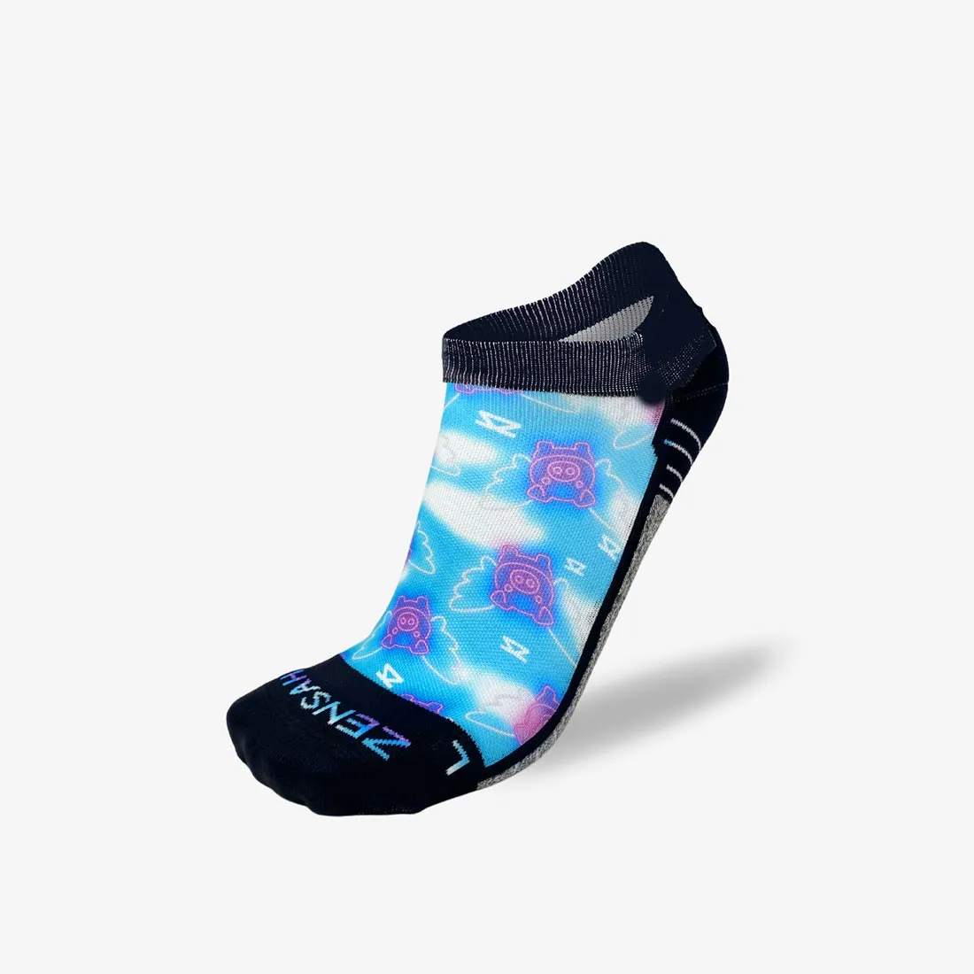 Neon Flying Pigs Running Socks (No Show)