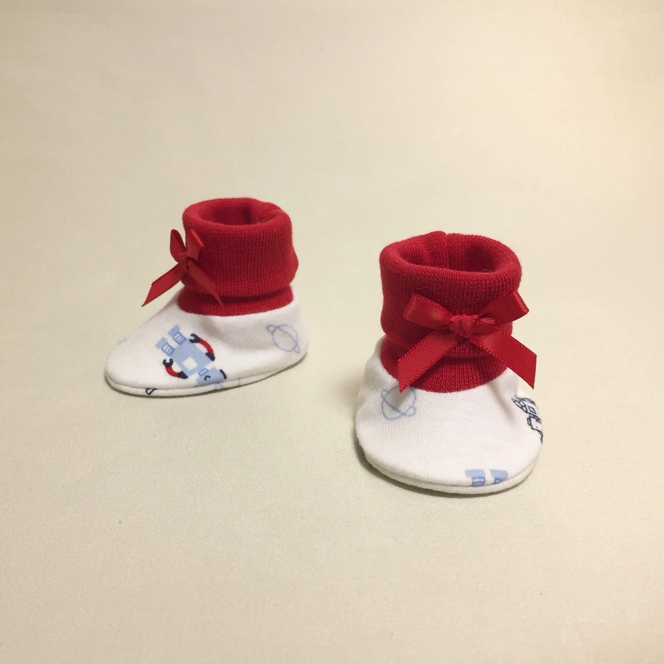 NICU Booties Robots Red