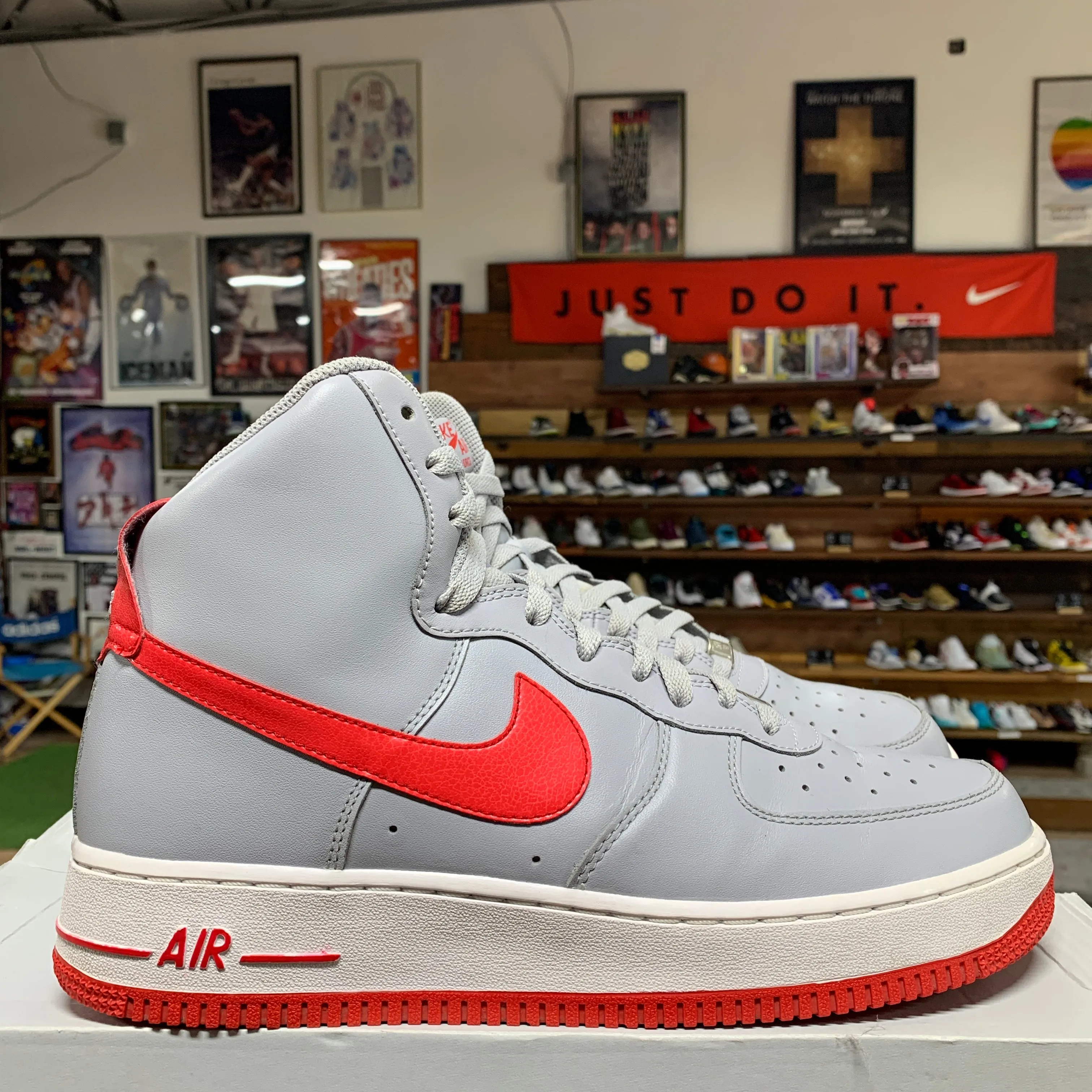 Nike AF1 High 'Grey / Red' Size 10