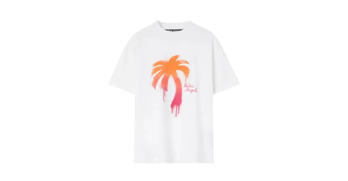 Palm Angels Spray Palm Classic Tee- White/Fuchsia