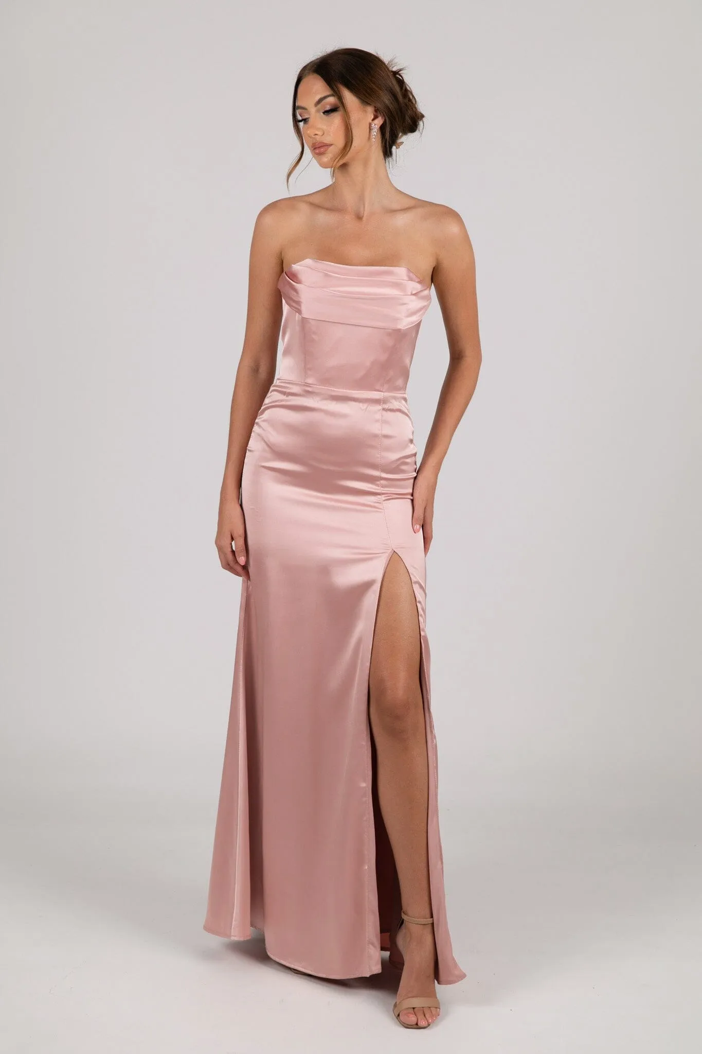 Peyton Strapless Satin Maxi Dress - Dusty Pink