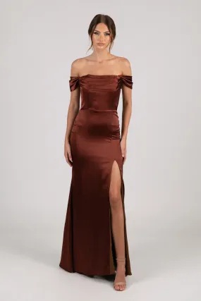 Peyton Strapless Satin Maxi Dress - Mahogany