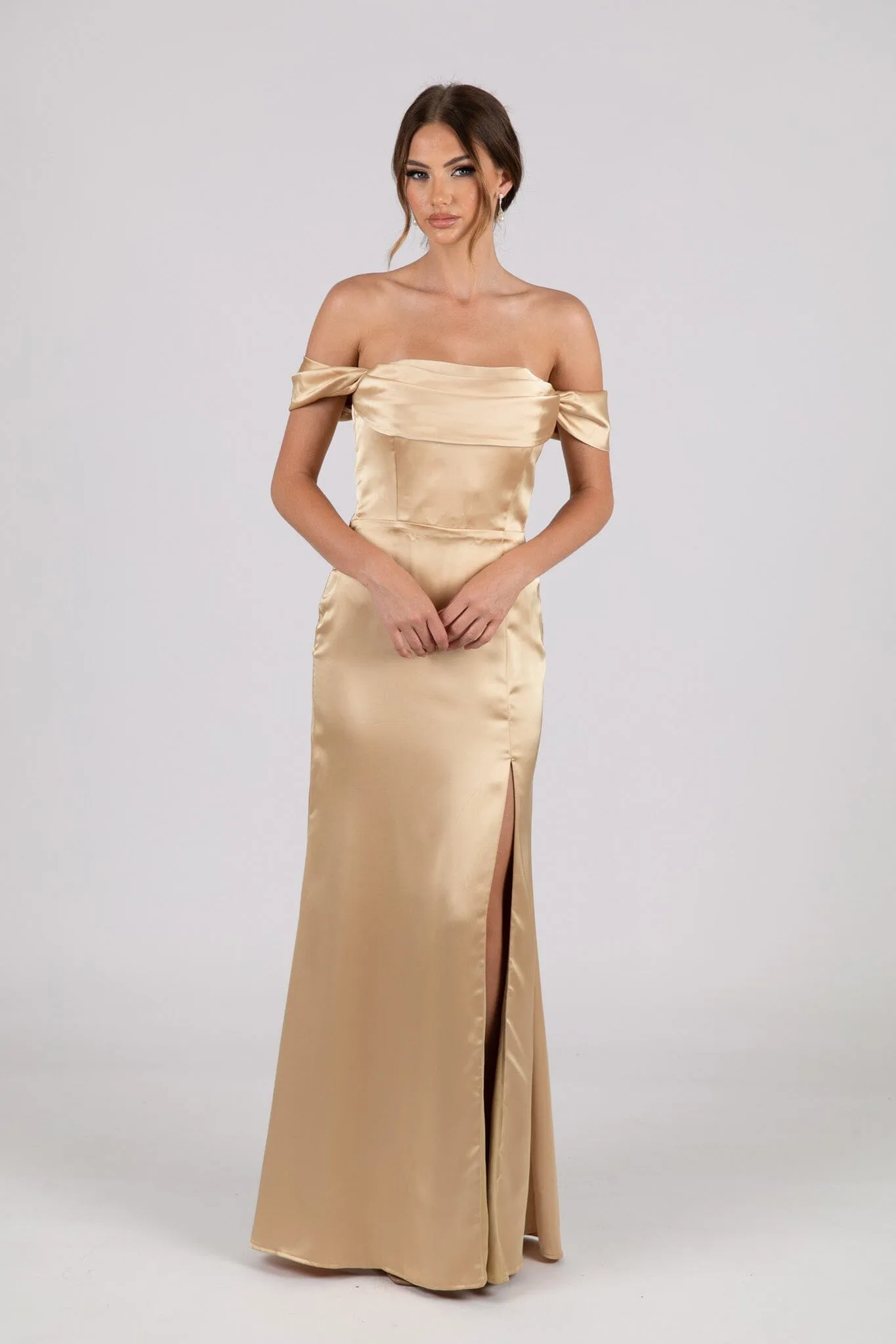 Peyton Strapless Satin Maxi Dress - Neutral Gold