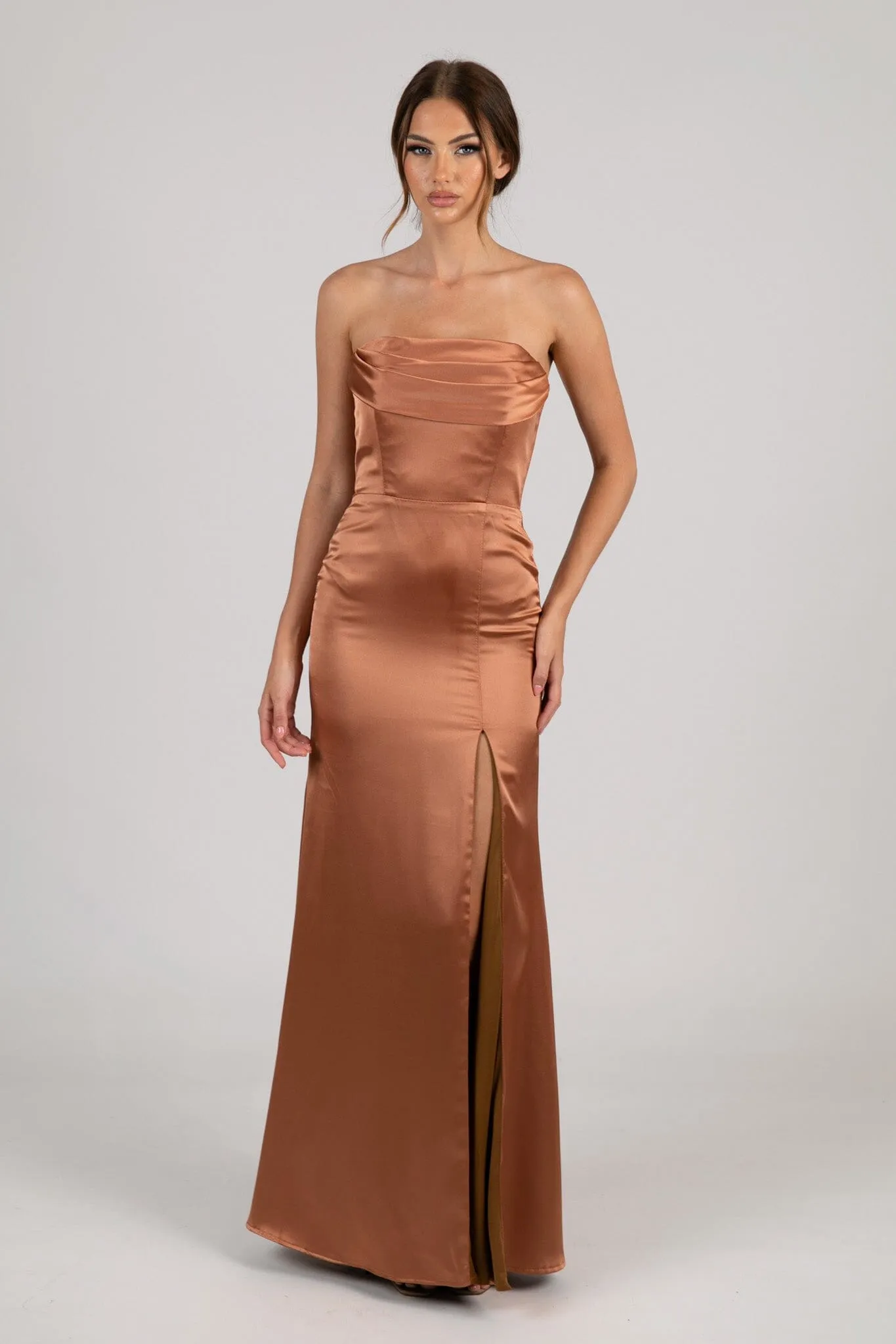 Peyton Strapless Satin Maxi Dress - Terracotta