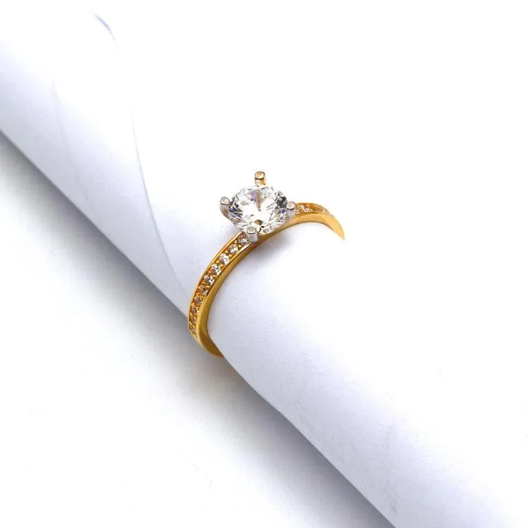 Real Gold 2 Color Luxury Solitaire Stone Ring 0233-Y (Size 6.5) R2467