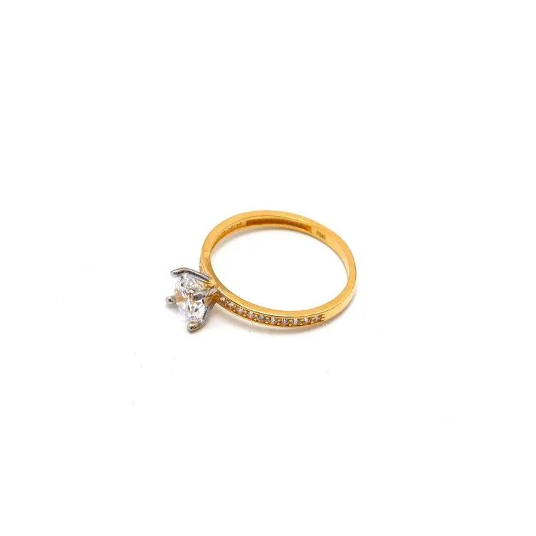 Real Gold 2 Color Luxury Solitaire Stone Ring 0233-Y (Size 6.5) R2467