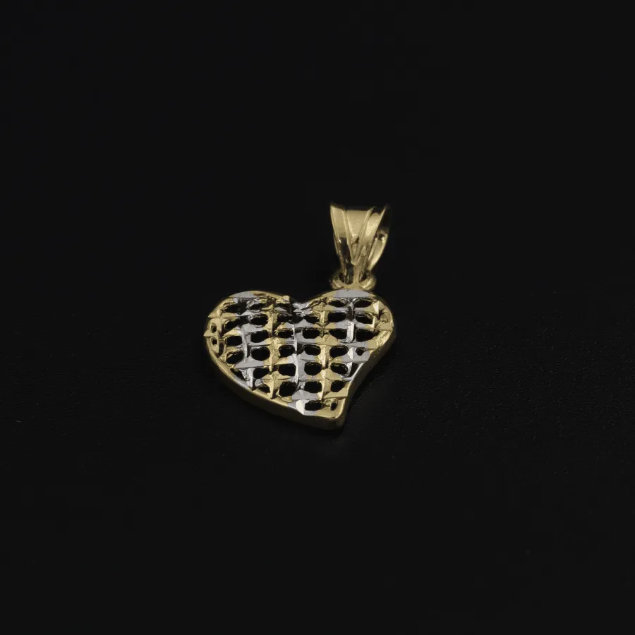 Real Gold 2C Curved Net Heart Pendant