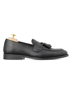 Rocky Tassel Loafer - Black Woven Leather (Flexi-Sole)