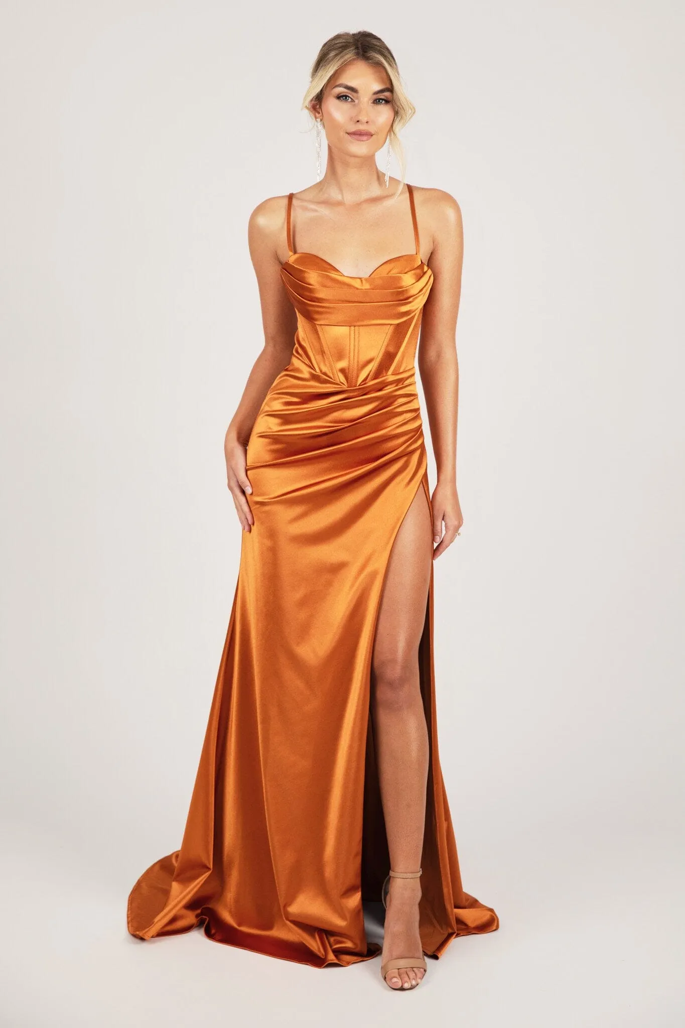 SHANTE Lace Up Back Corset Gown - Burnt Orange