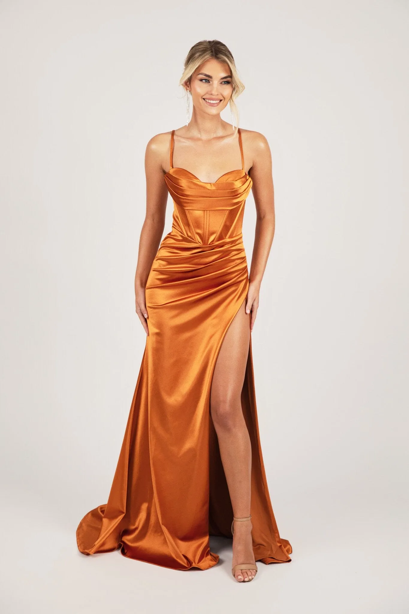 SHANTE Lace Up Back Corset Gown - Burnt Orange