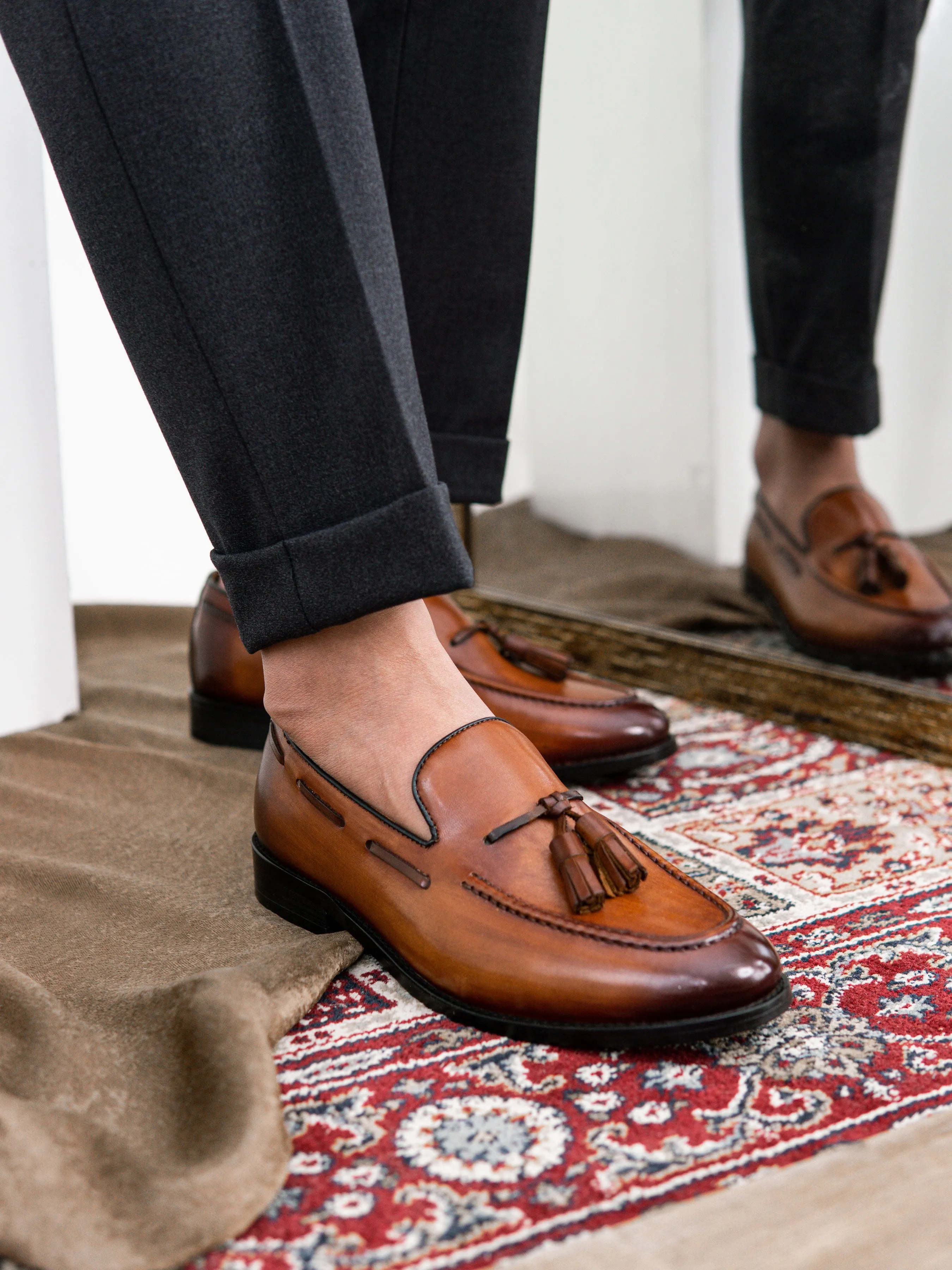 Tassel Loafer - Cognac Tan (Hand Painted Patina)