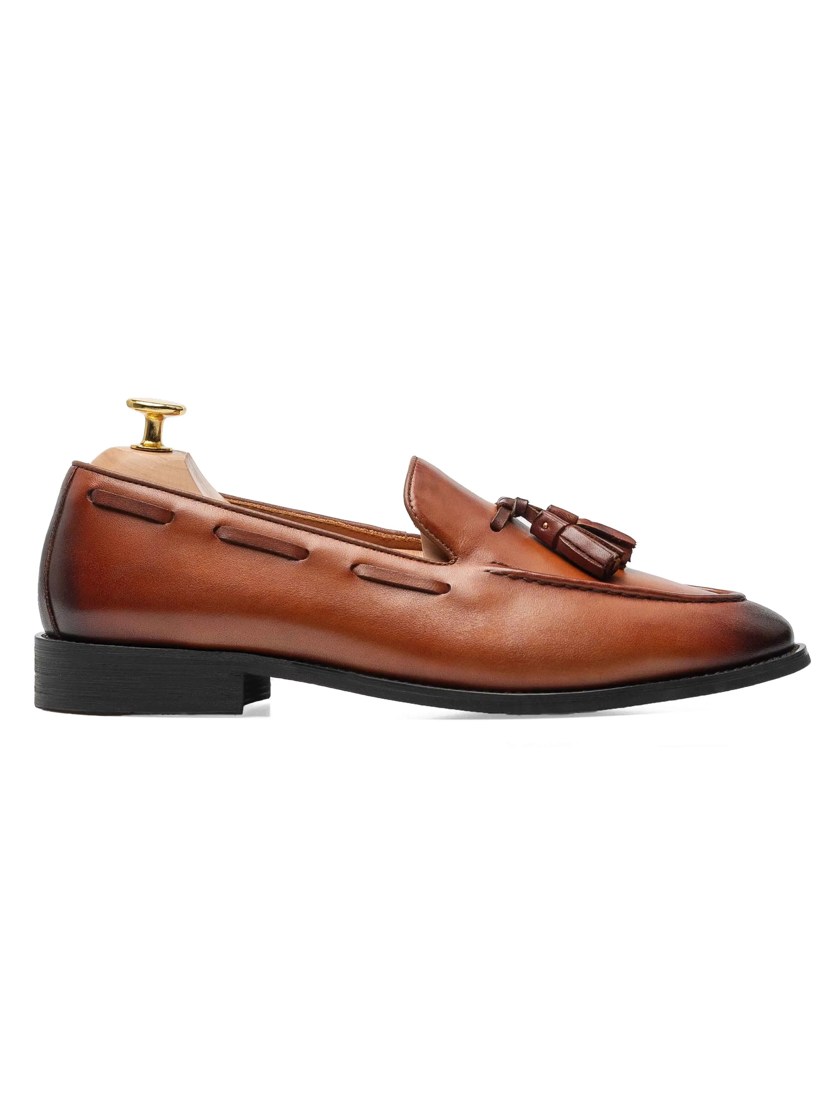 Tassel Loafer - Cognac Tan (Hand Painted Patina)