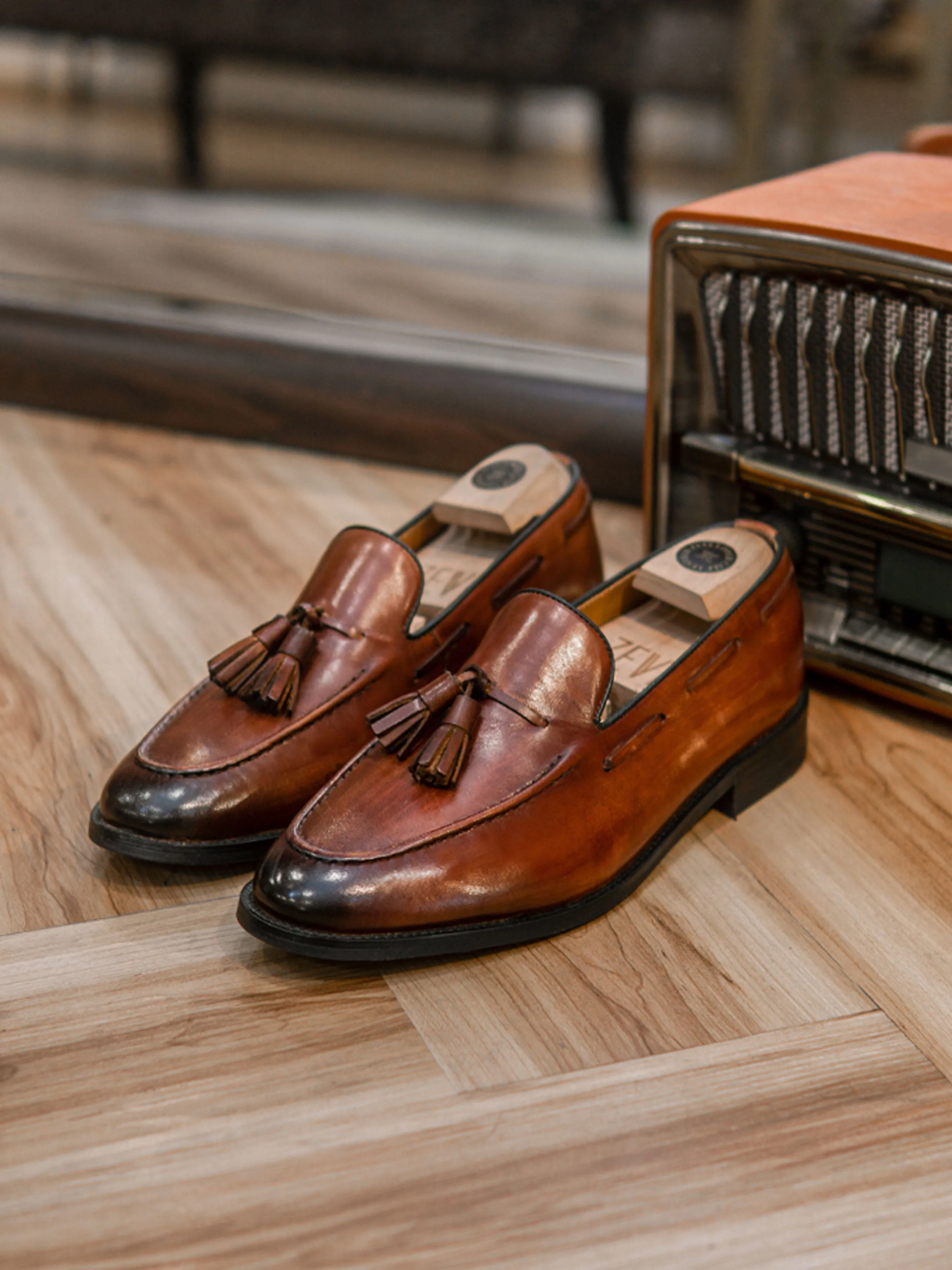 Tassel Loafer - Cognac Tan (Hand Painted Patina)