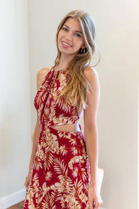 Bordeaux Floral Tropical Vibes Maxi Dress for Effortless Summer Style