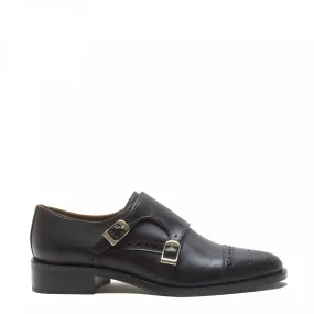 Vendôme Sophie black calfskin leather double monk shoes