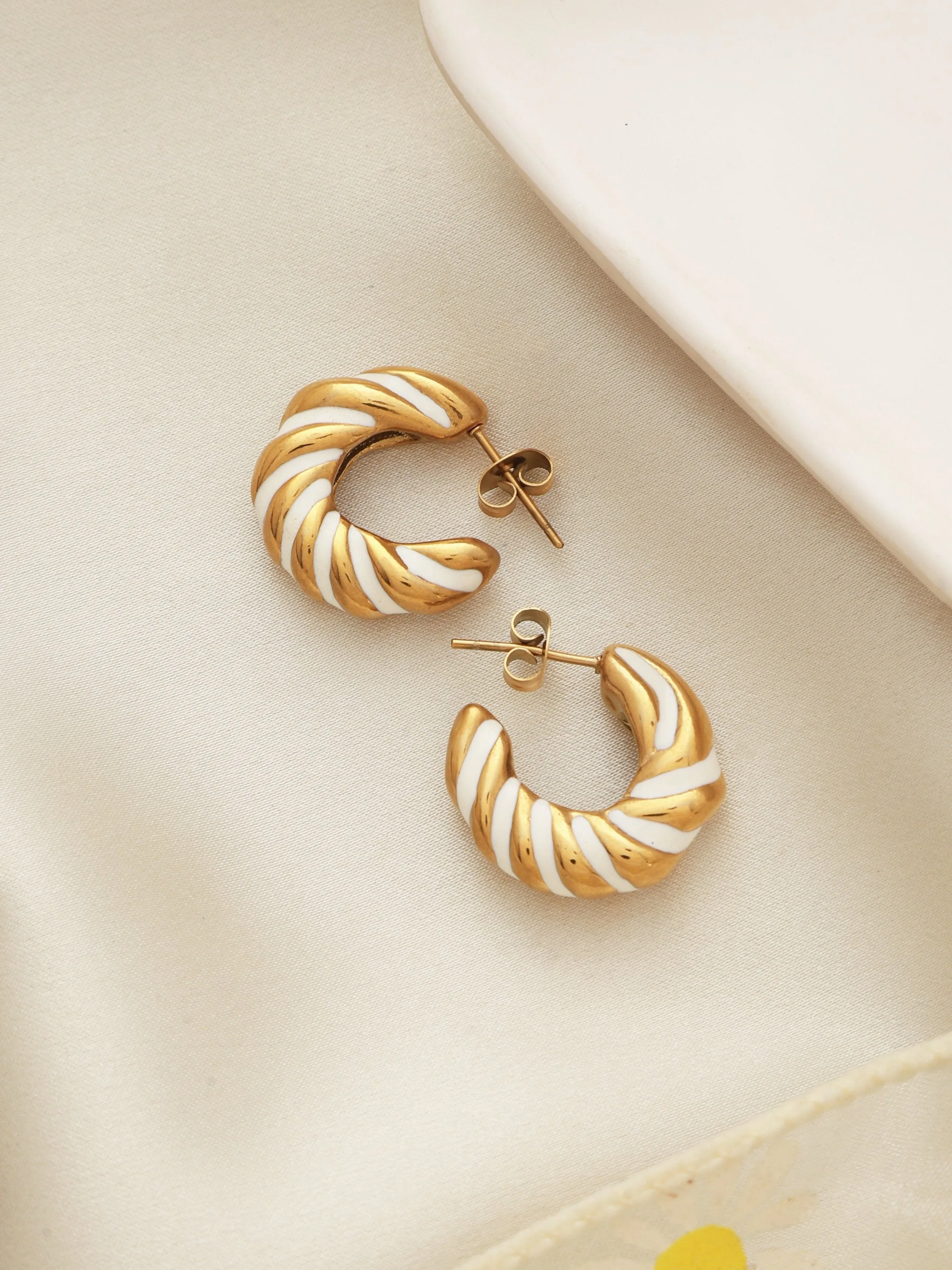 White Enamel Croissant Hoops