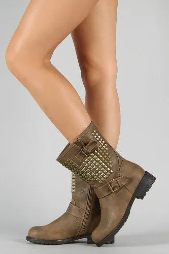 Wild Diva Lounge Timberly-61a Studded Buckle Boot