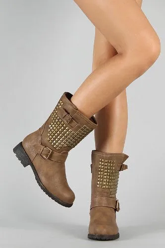 Wild Diva Lounge Timberly-61a Studded Buckle Boot